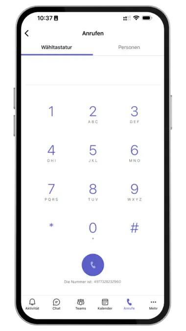 Screenshot einer Smartphone-Oberfläche mit Anruf- und Kalenderfunktionen.