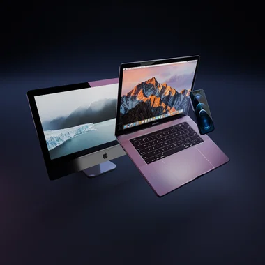 Bildschirm, Notebook und Mobiltelefon auf einen Blick
